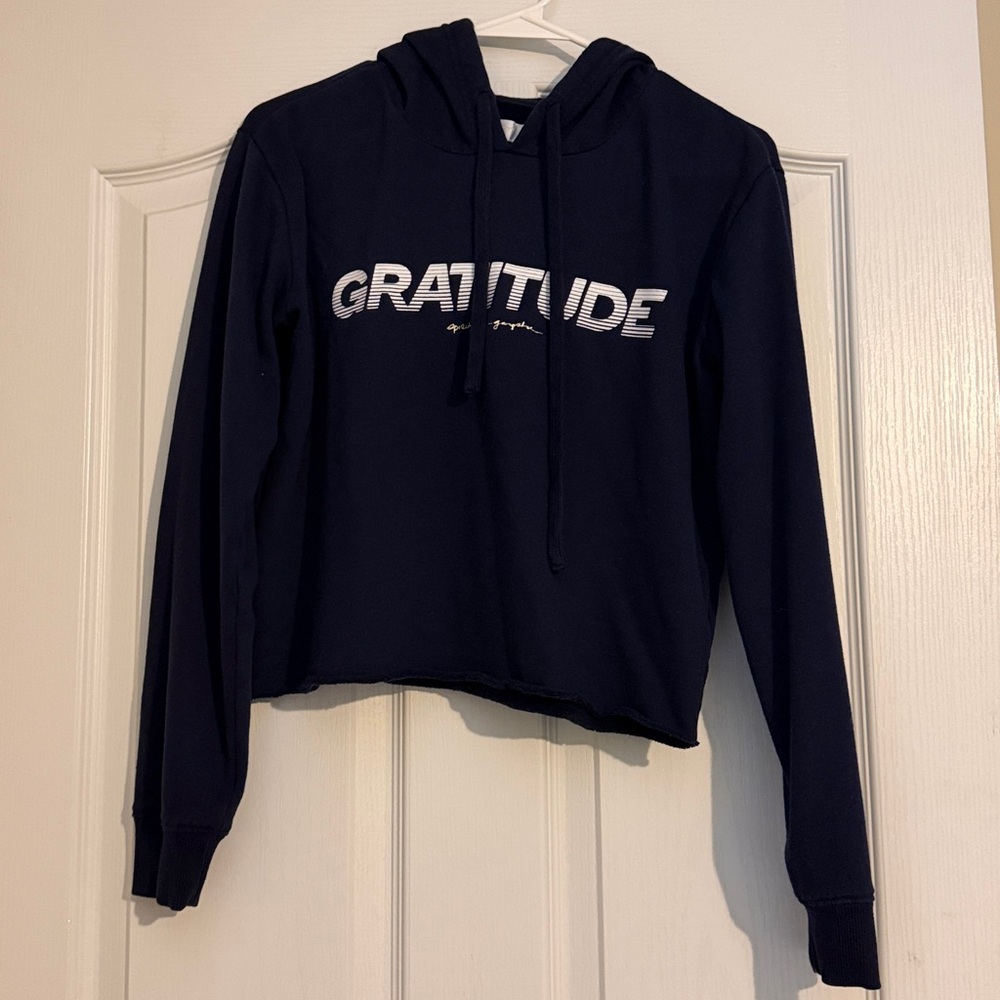 Spiritual Gangster “Gratitude” Yoga Navy Terry Lined Hoodie Sweatshirt S - Picture 2 of 7
